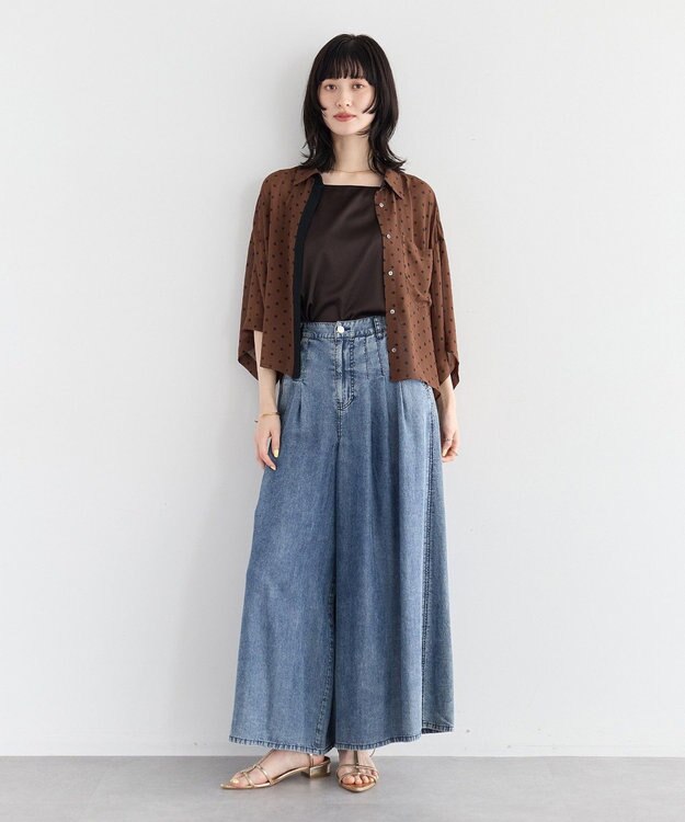 YECCA VECCA 【2点SET】キャミ付きシアードットシャツ Brown
