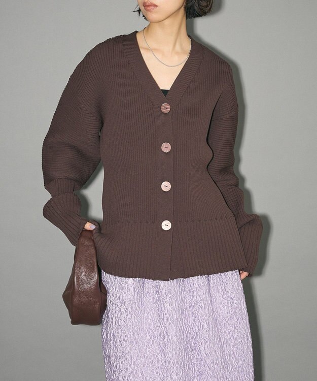 Green Parks リブニットカーディガン Brown