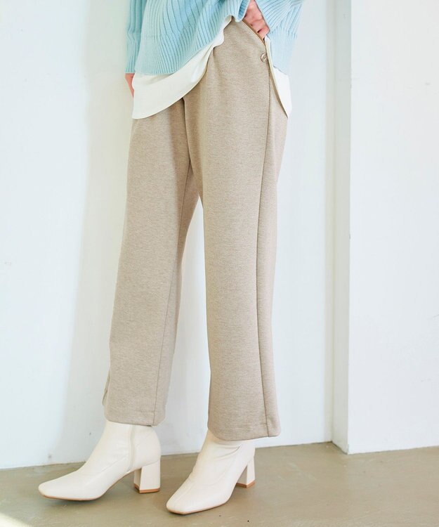 Tiaclasse L ミニチェッカー裏起毛・ストレートパンツ ベージュ