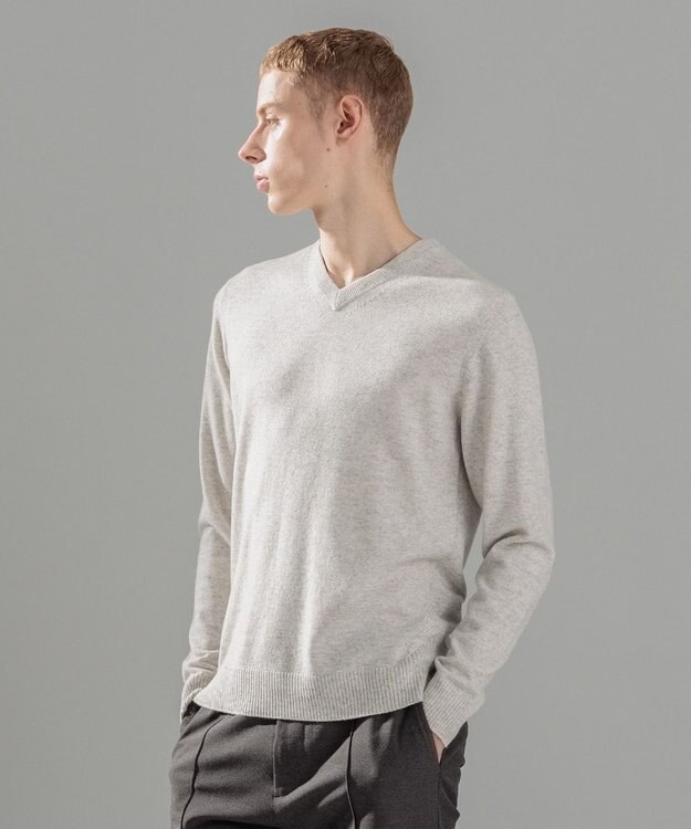 JOSEPH HOMME ピュアカシミヤ　Vネックニット ライトグレー系