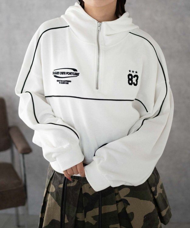 WEGO パイピングハーフジッププルパーカー ホワイト