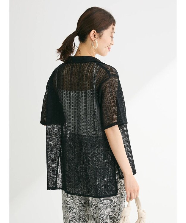 Green Parks レース開襟ブラウス Black