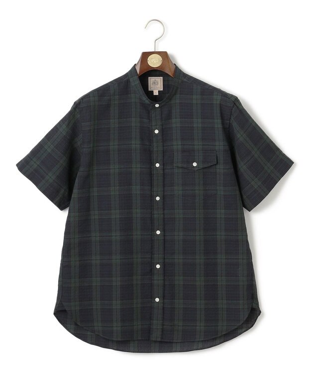 J.PRESS MEN 真夏を乗り切る爽快感と機能性【吸水速乾 / 接触冷感 / 高通気性 / ウォッシャブル】サッカーチェック シャツ / バンドカラー ネイビー系3