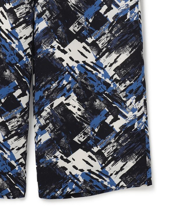 ICB 【洗える】 ブラッシュプリント ワイドパンツ アゲートブルー系