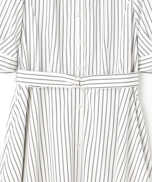 ANY SIS 【洗える】バンドカラー シャツワンピース グレーストライプ