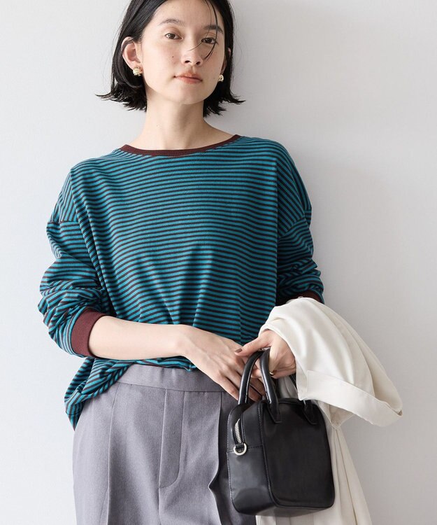 AMERICAN HOLIC ドロップショルダーカットプルオーバー Border Blue