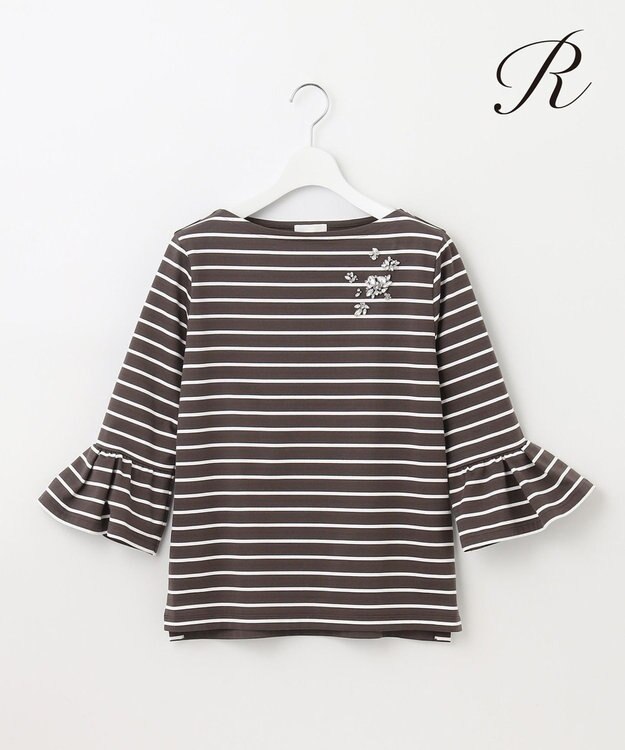 23区 L 【R(アール)】ビジュ― ストライプ ジャージー ブラウン系1