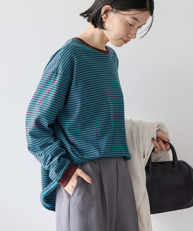 AMERICAN HOLIC ドロップショルダーカットプルオーバー Border Blue