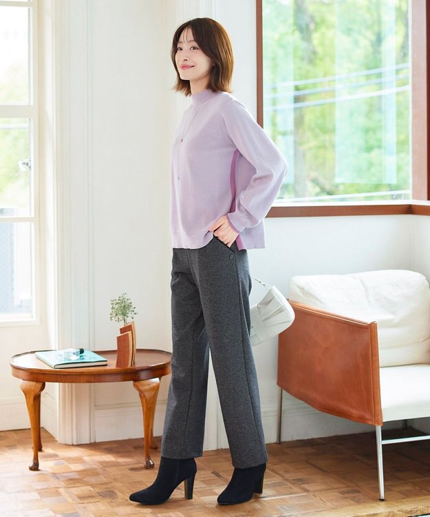 Tiaclasse L ミニチェッカー裏起毛・ストレートパンツ ブラック