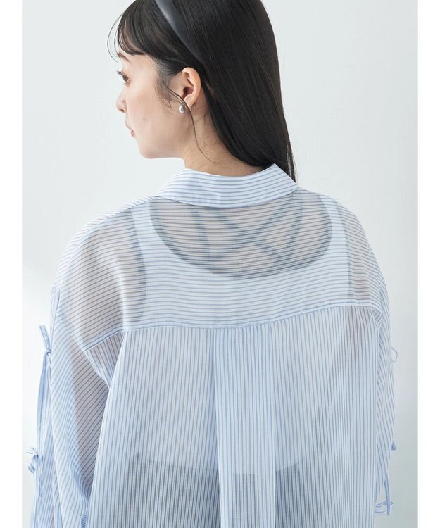 earth music&ecology 袖スリットリボンロングシャツ Sax