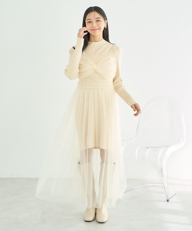 earth music&ecology ねじりチュールキャミワンピース White