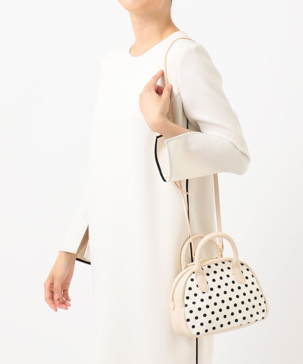 UNBILLION perche 牛革ハラコタイプ×ゴートハーフムーン2wayボストン アイボリー