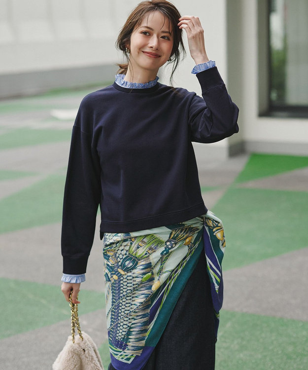 23区 L 【WEB＆一部店舗限定】クリアコットンテリー ストライプフリル スウェット ネイビー系