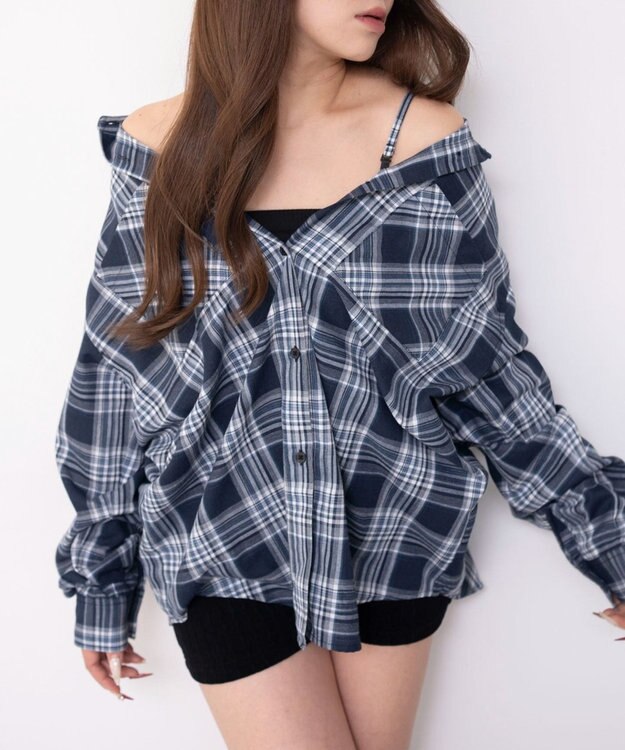 WEGO 2WAYオフショルシャツ ネイビー