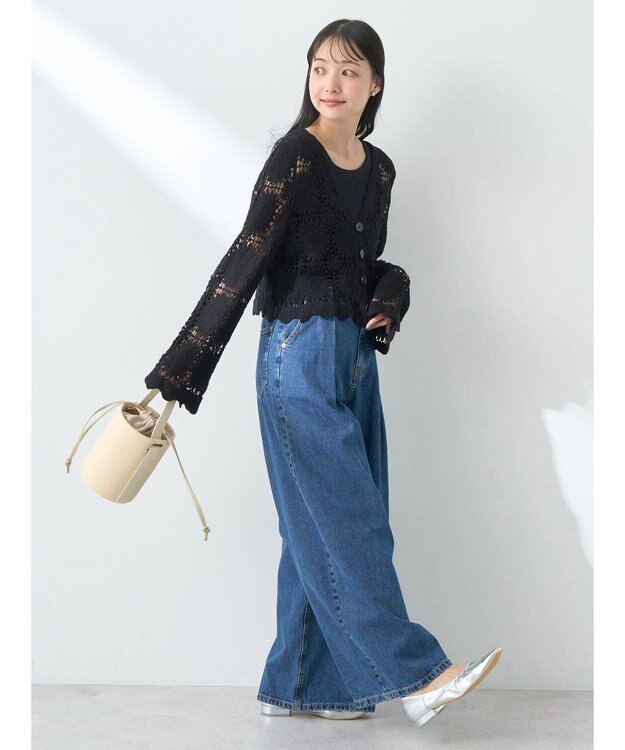 earth music&ecology クロシェ風カーディガン Black