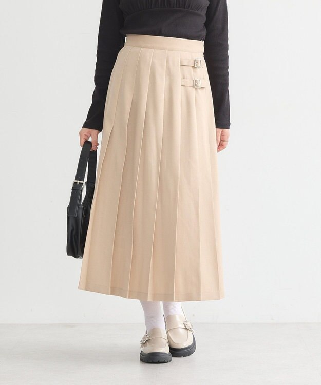 earth music&ecology サイドバックルプリーツスカート Light Beige
