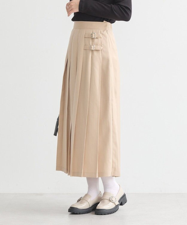 earth music&ecology サイドバックルプリーツスカート Light Beige