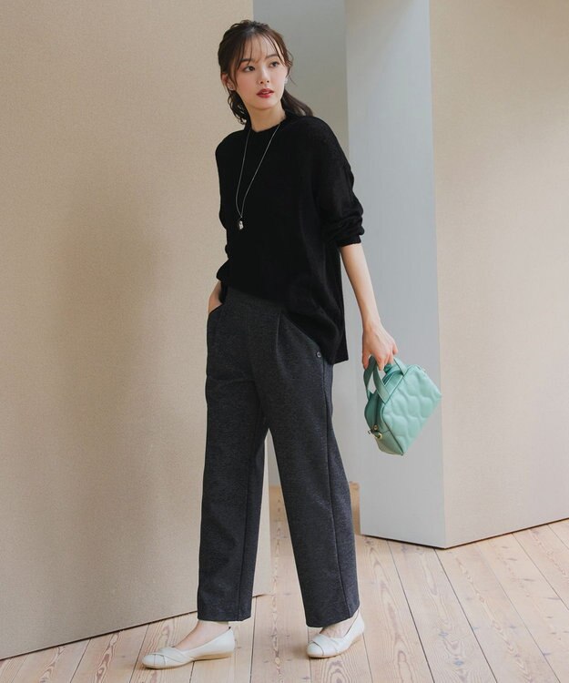 Tiaclasse L ミニチェッカー裏起毛・ストレートパンツ ブラック