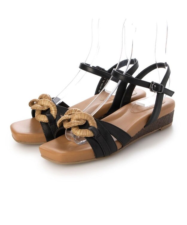 ing <ing>チェーンモチーフアンクルストラップサンダル ブラック