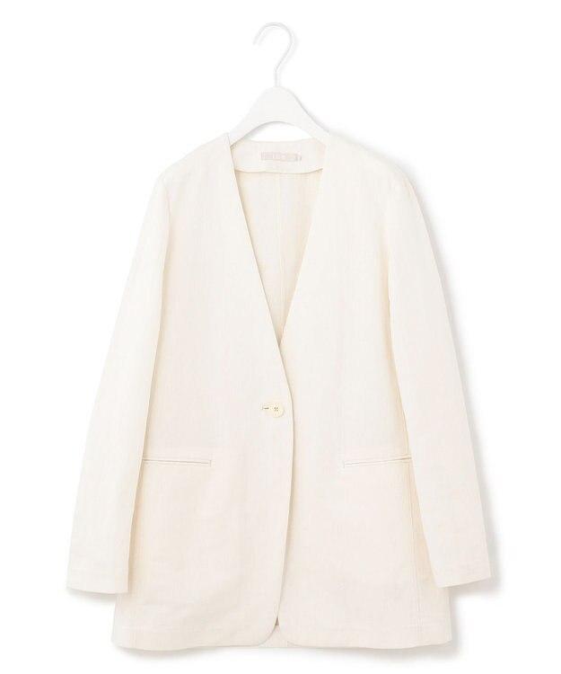 ICB 【吸水速乾機能付き】ペーパーコットンリネンツイル　ノーカラージャケット エクリュ系