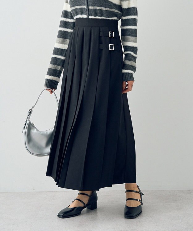 earth music&ecology サイドバックルプリーツスカート Black