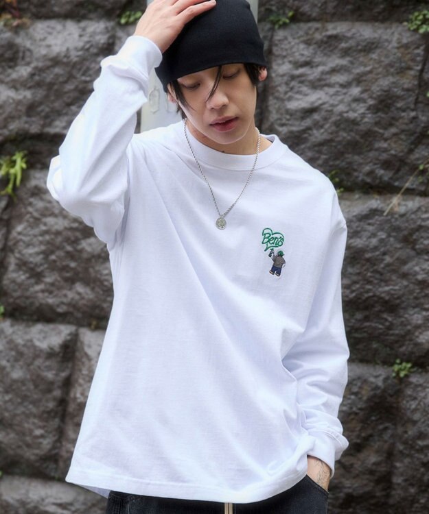 WEGO 【ユニセックス着用ITEM/MLサイズ展開】別注BENDAVISハートワンポイント刺繍T（LS） ホワイト