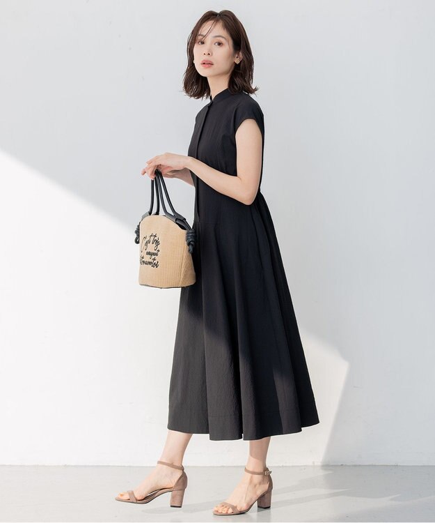 組曲 S 【WEB限定カラー・洗える】サッカーストレッチ ワンピース ブラック系