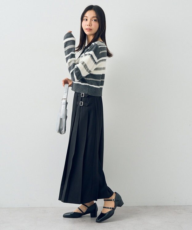 earth music&ecology サイドバックルプリーツスカート Black