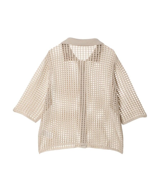 Green Parks メッシュ編み襟付きカーディガン Ecru