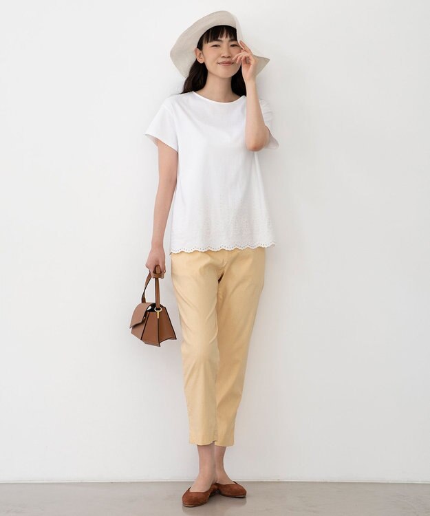 J.PRESS LADIES L 【UVケア・接触冷感】コンパクトコットンスムース 裾刺繍 カットソー ホワイト系