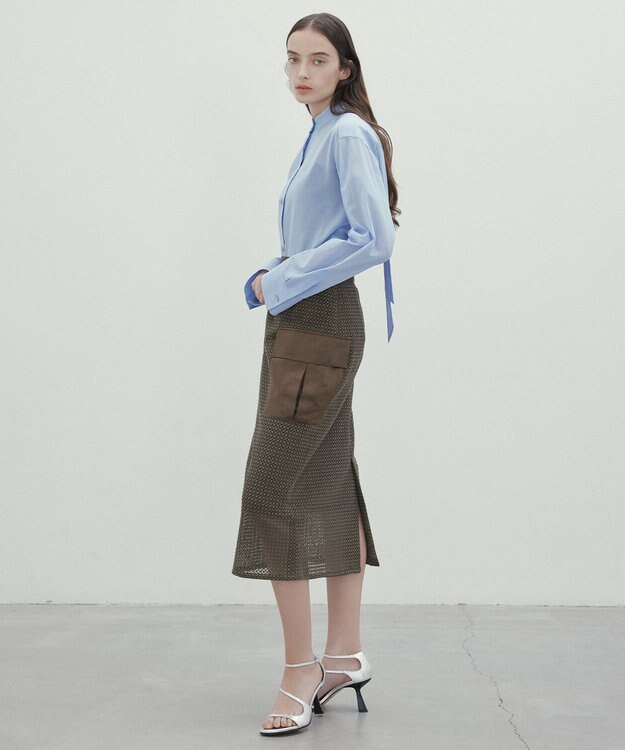 BEIGE， 【洗える】PLUMERIA / コットンシアーバックボウタイブラウス Sax