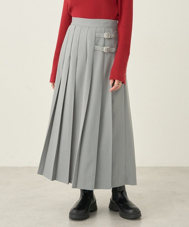 earth music&ecology サイドバックルプリーツスカート Light Gray