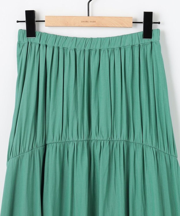 SHARE PARK LADIES 【洗える】ポリエステルシャンブレースカート グリーン