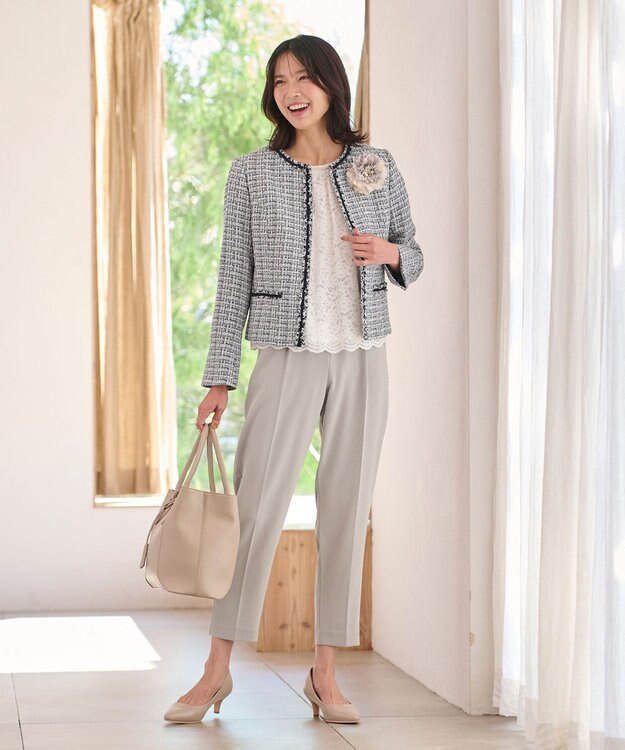 ANY ファンシーラメツイード ノーカラージャケット ホワイト系3