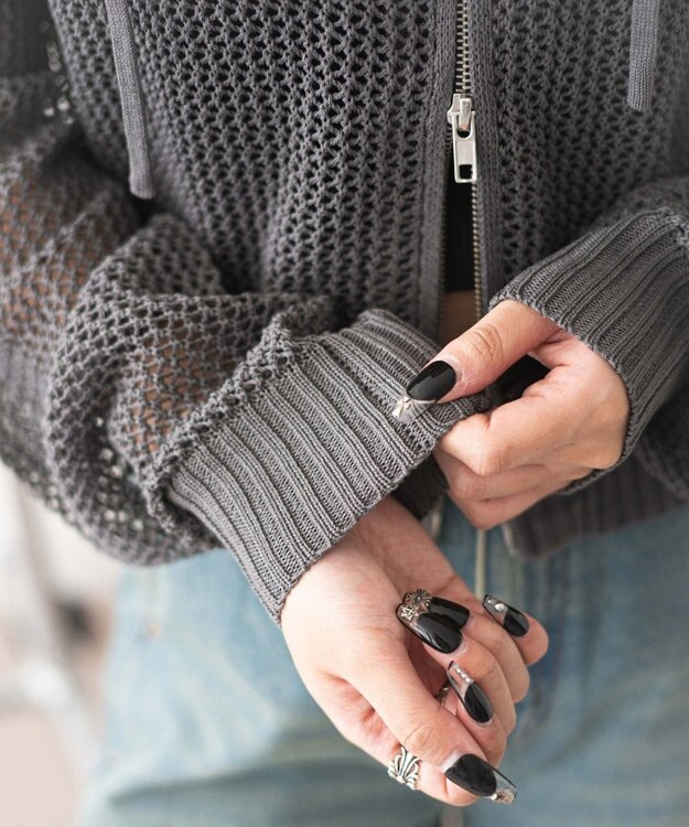 WEGO ジャガードメッシュパーカー ダークグレー