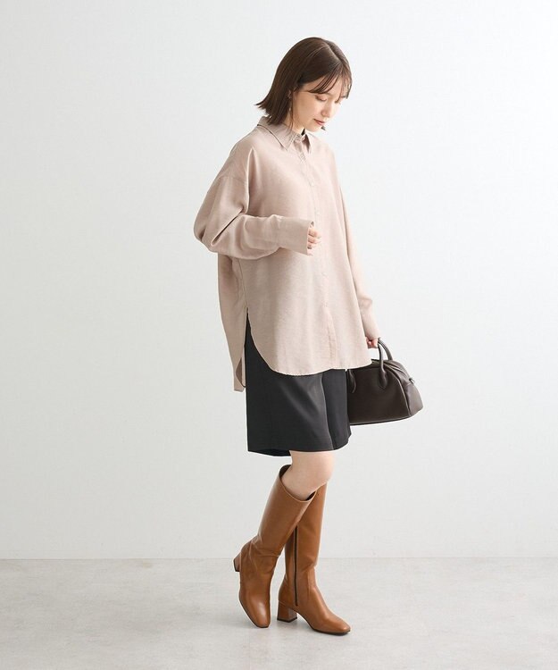 Green Parks ””とろっ””とシルキーシャツ Gray Beige