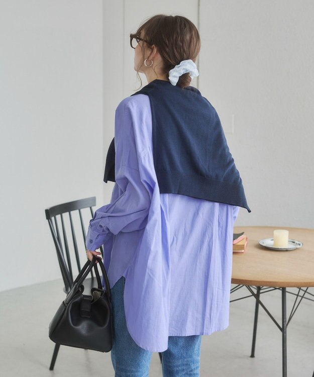 WEGO 着丈が選べる オーバーサイズ バンドカラー シャツ / ストライプ / 無地 ライトパープル