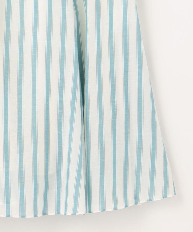 自由区 【洗える】テンセルリネン スカート オフ×ブルーストライプ