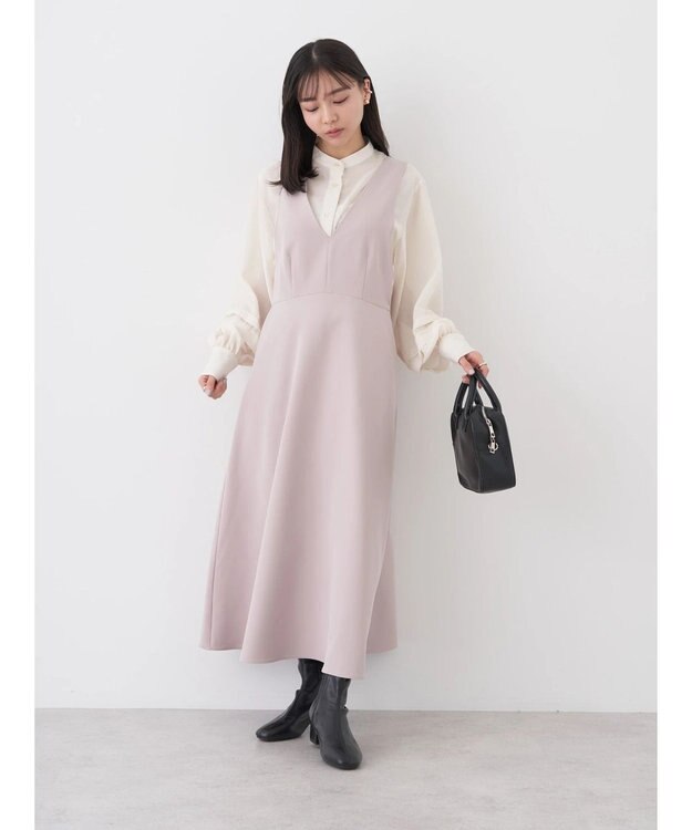 earth music&ecology Ｖネック切替ジャンスカ Beige