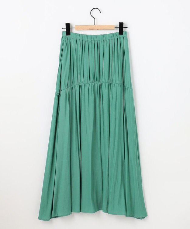 SHARE PARK LADIES 【洗える】ポリエステルシャンブレースカート グリーン