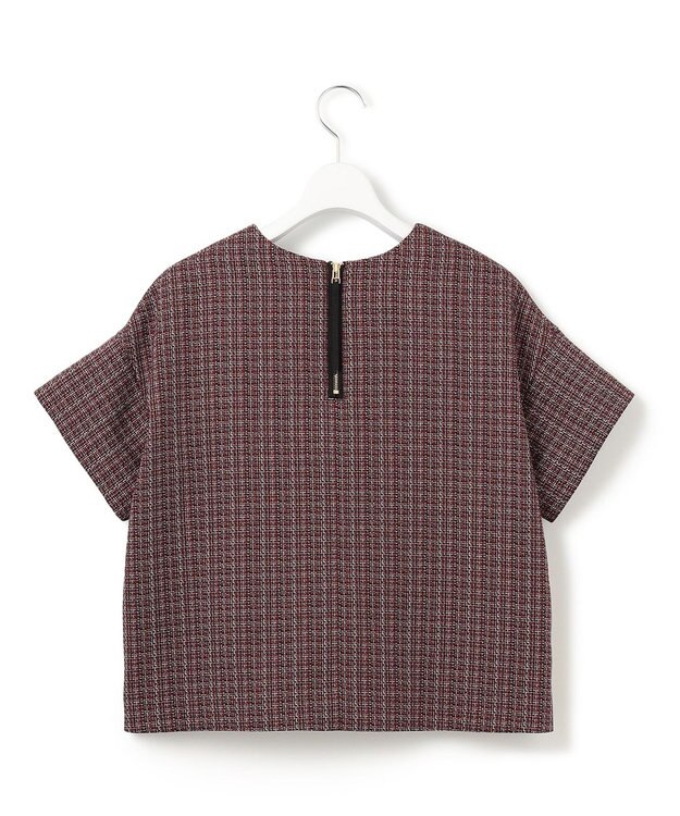 23区 【洗える】ツイーディーカラーミックス ハーフスリーブ ブラウス レッドミックス