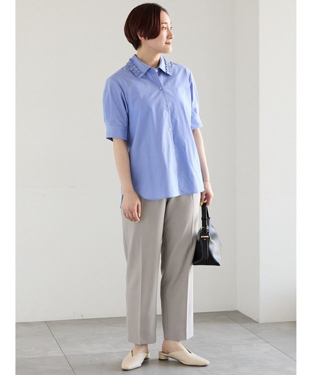 Te chichi ミニフリルトリムカラーブラウス ブルー