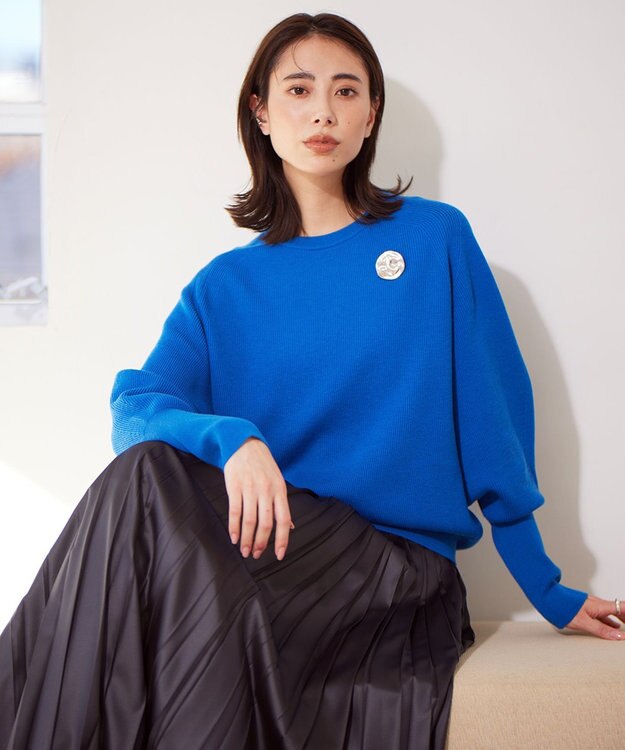 ICB 【洗える】 ウールポリエステルハイゲージ ニット サファイア系