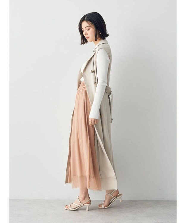 YECCA VECCA ラメチュールギャザースカート Pink Beige