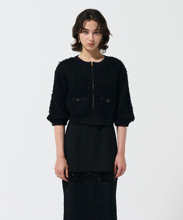 GRACE CONTINENTAL チュールフリルニットブルゾン ブラック