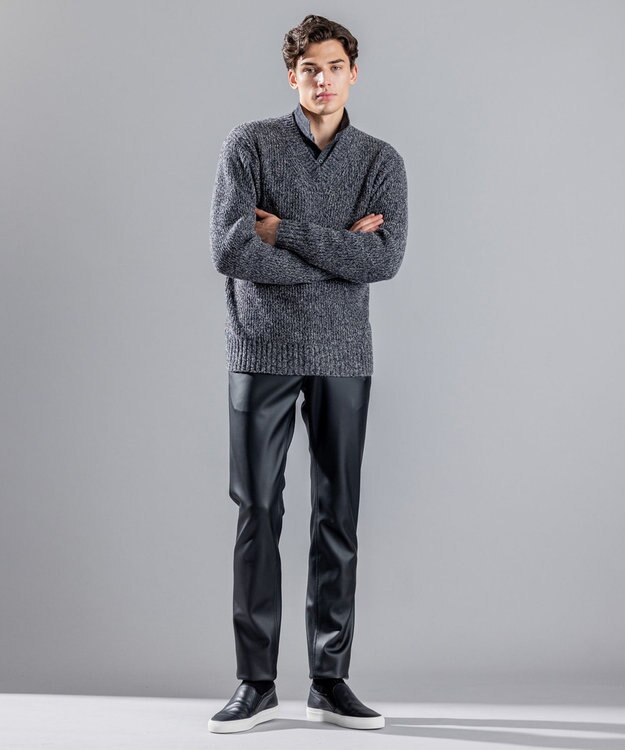 JOSEPH HOMME エクストラファインブークレ　Vネックニット ネイビー系