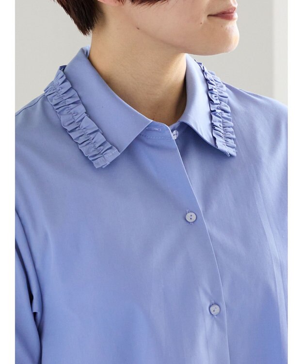 Te chichi ミニフリルトリムカラーブラウス ブルー