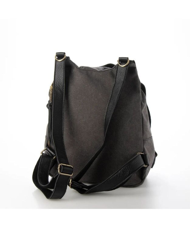 UNBILLION perche / 牛革かぶせキャンバスリュックサック ブラック