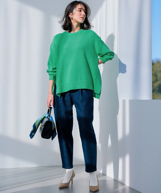 組曲 ライトデニム テーパードクロップドパンツ ネイビー系