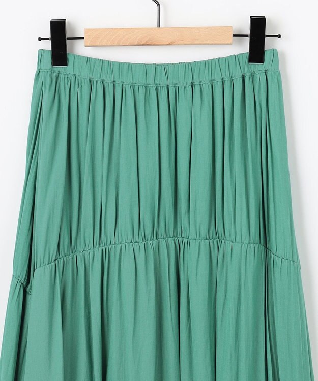 SHARE PARK LADIES 【洗える】ポリエステルシャンブレースカート グリーン